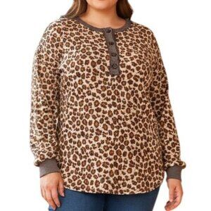 HEIMISH USA Long Sleeve Leopard-print Henley Top, NEW! Size 3X